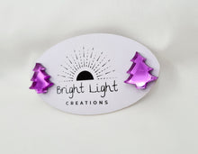 Load image into Gallery viewer, Shiny Purple Christmas Tree Stud Earrings
