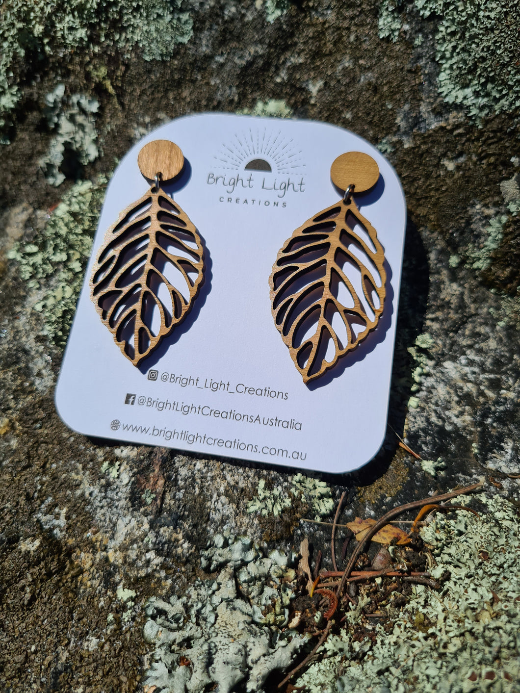 Wooden Orchard Tree Leaf Stud Dangle Earring