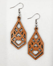 Load image into Gallery viewer, Dark Wood Geometric Ornate Hook Dangle Earrings - Australian Handmade &amp; Hypoallergenic
