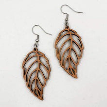 Load image into Gallery viewer, Wooden Elm Tree Leaf Hook Dangle Earrings - Australian Handmade &amp; Hypoallergenic
