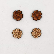 Load image into Gallery viewer, Wooden Flower Stud Earrings - Australian Handmade &amp; Hypoallergenic - Engraved
