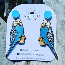 Load image into Gallery viewer, Blue Budgie Stud Dangle Earrings
