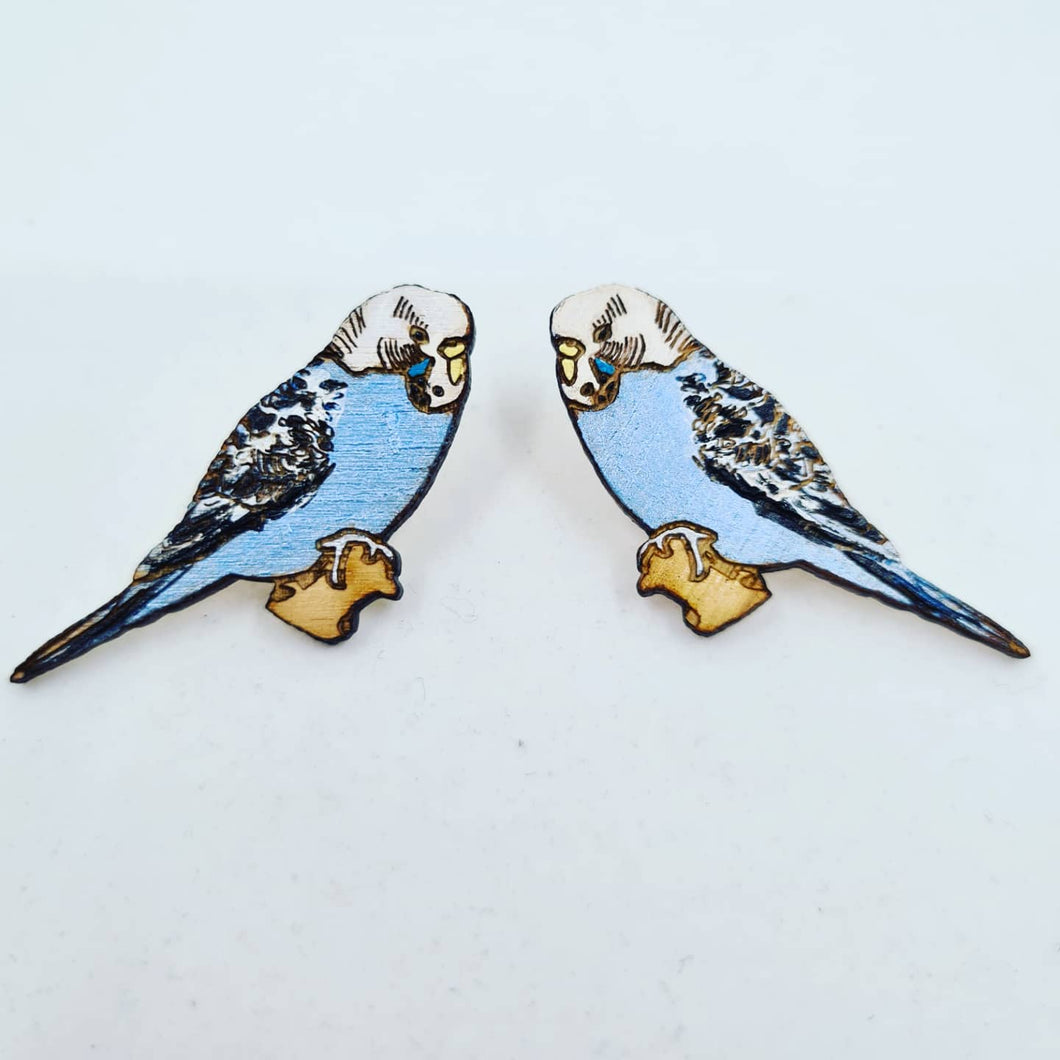 Blue Budgie Stud Earrings