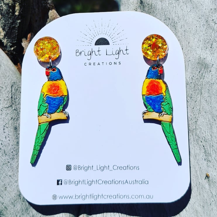 Rainbow Lorikeet Stud Dangle Earrings