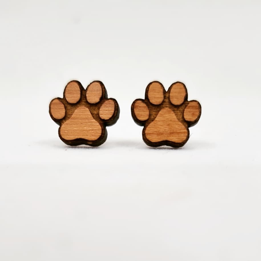 Wooden Paw Stud Earrings