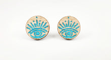 Load image into Gallery viewer, Light Wood Mystical Mind&#39;s Eye Stud Earrings - Australian Handmade &amp; Hypoallergenic
