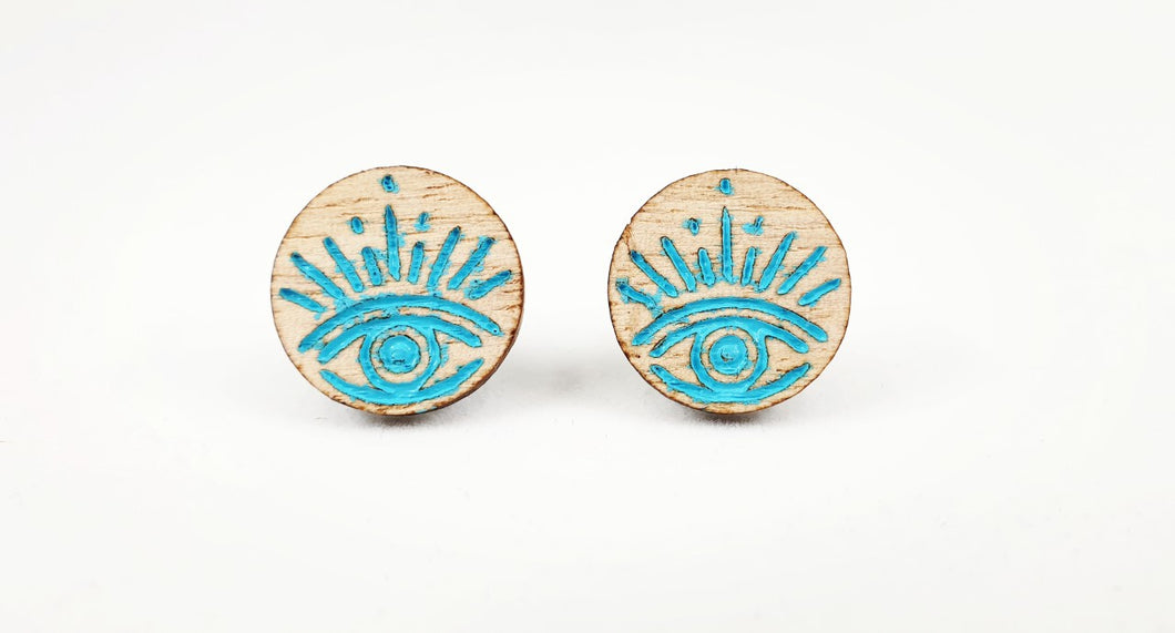 Light Wood Mystical Mind's Eye Stud Earrings - Australian Handmade & Hypoallergenic