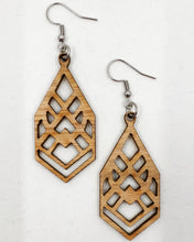 Load image into Gallery viewer, Light Wood Geometric Ornate Hook Dangle Earrings - Australian Handmade &amp; Hypoallergenic
