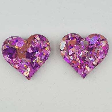 Pink Confetti Glitter Heart Stud Earrings