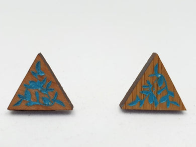 Dark Wood Handpainted Triangle Vine and leaf Stud Earrings - Australian Handmade & Hypoallergenic