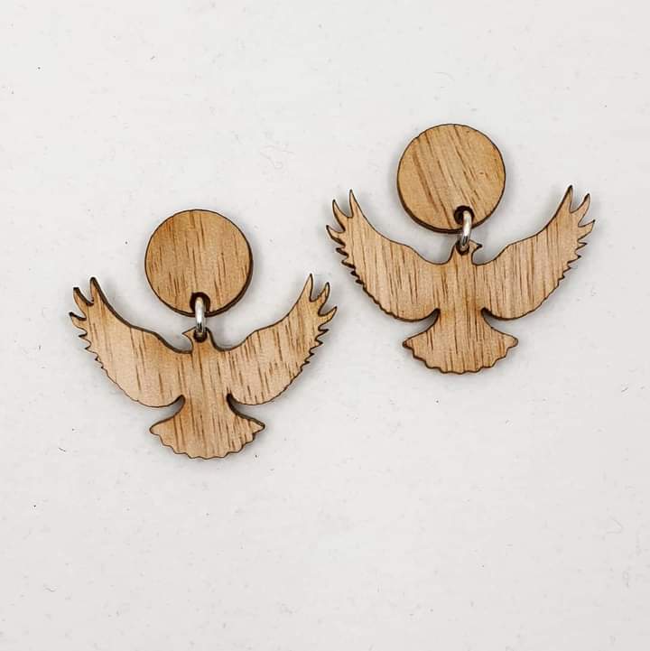 Light Wood Free as a Bird Stud Dangle Earrings