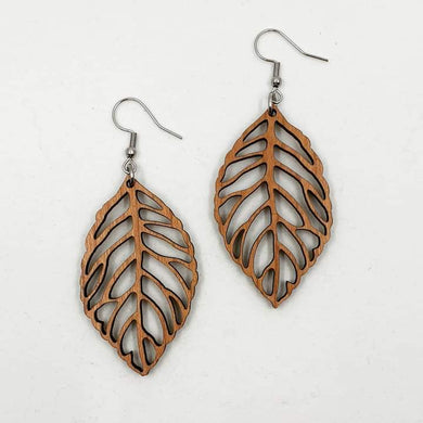 Wooden Orchard Tree Leaf Hook Dangle Earrings - Australian Handmade & Hypoallergenic