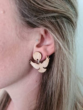 Load image into Gallery viewer, Wooden Free as a Bird Stud Dangle Earrings
