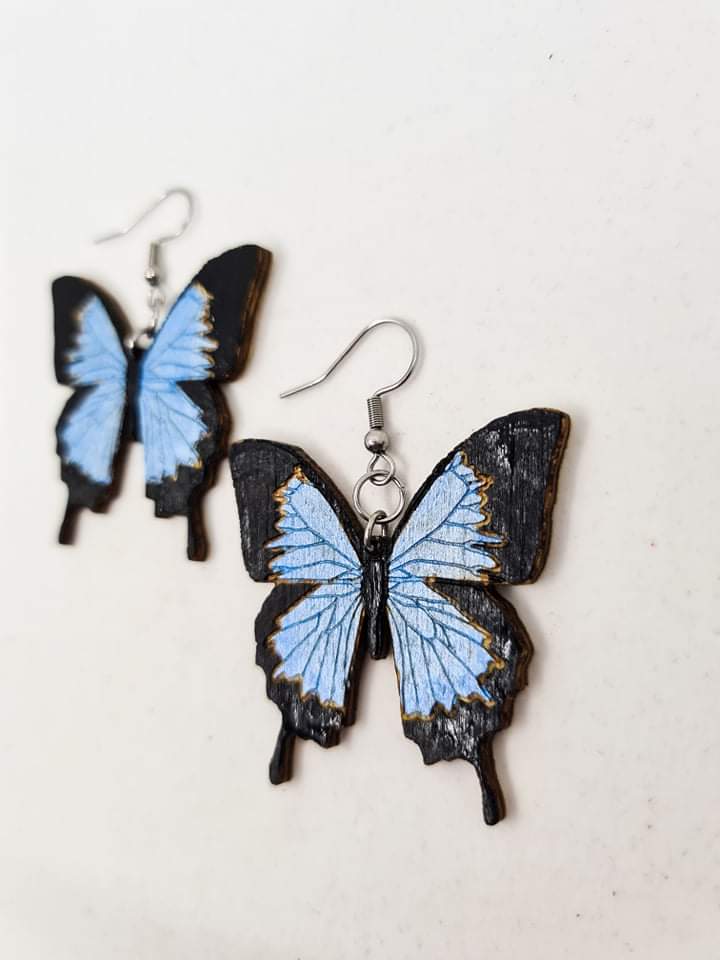 Blue butterfly deals dangle earrings