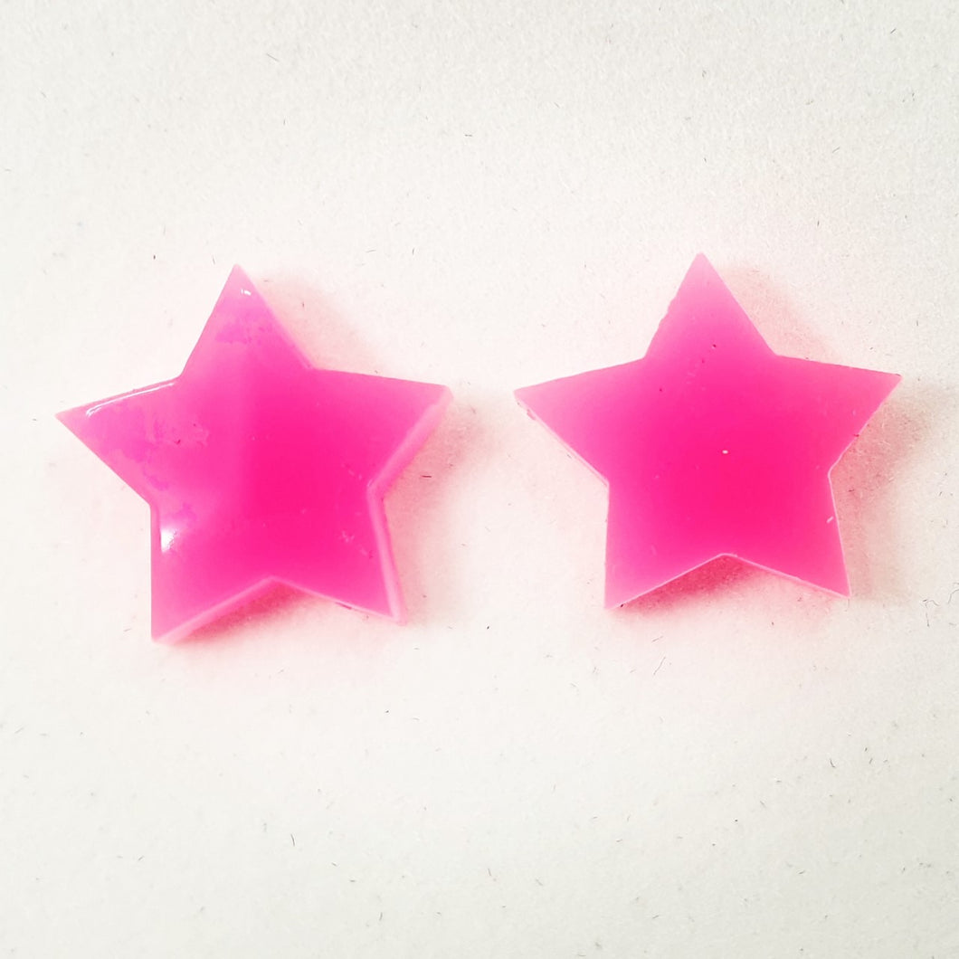 Bright Neon Pink Star Stud Earrings